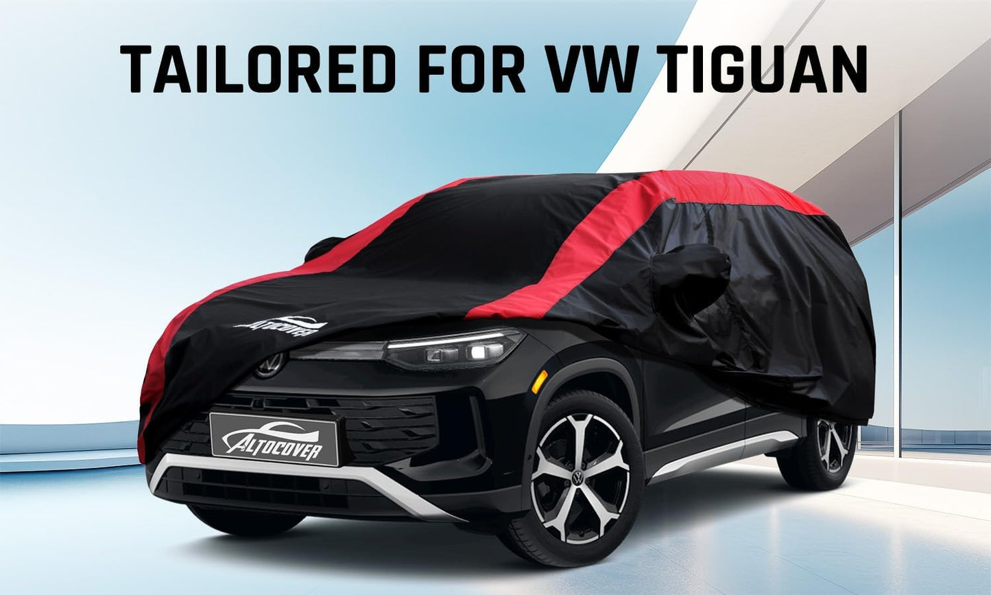 Car Cover Waterproof All Weather Protection with Red Stripe Design, Universal Fit Toyota Camry Solara, Ford Fusion, Kia Stinger Optima, Nissan Maxima, VW Passat, Subaru Legcy