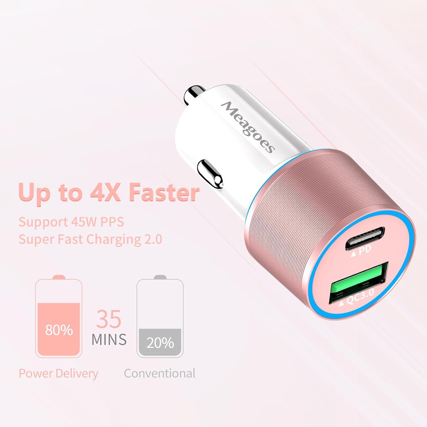 67.5W Car Charger USB C Super Fast Charging, 45W USBC & QC3.0 Port Plug for iPhone 17 Pro Max/Air/16/15/iPad, Samsung S26/S25 Android Cell Phone, Dual 12V Cigarette Lighter Adapter+ 3.3ft Type C Cable