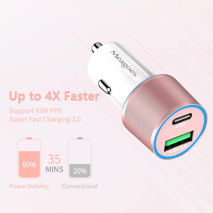 67.5W Car Charger USB C Super Fast Charging, 45W USBC & QC3.0 Port Plug for iPhone 17 Pro Max/Air/16/15/iPad, Samsung S26/S25 Android Cell Phone, Dual 12V Cigarette Lighter Adapter+ 3.3ft Type C Cable
