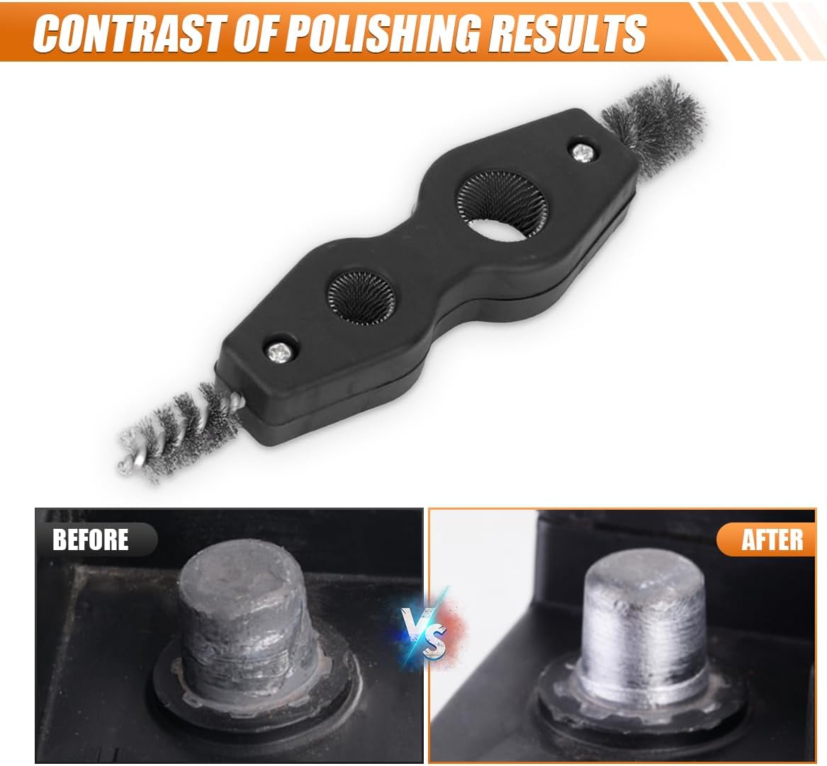 4-in-1 Car Battery Terminal Cleaning Brush- 1/2" & 3/4" Inner & Outer Thread Copper Tubing Pipes Brush- Rustproof Machine Parts Cleaner Tool for Plumbing Installation Soldering Brazing (Black)