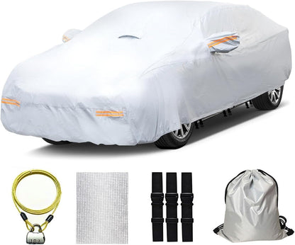 30 Layers Car Cover for Automobiles All Weather Waterproof, Outdoor Snowproof UV Protection Windproof, Door Zipper, Soft Cotton, Heavy Duty Universal Car Covers, (Silver, Fit Sedans 171"-180")