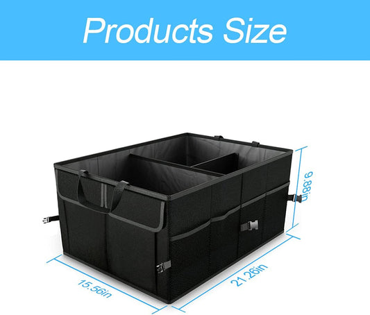 Car Trunk Organizer, Portable Foldable Waterproof Auto Storage Bag with 3 Compartments, Collapsible Cargo Trunk Groceries Organizer, Car Accessories Universal for SUV, Truck, Van, Sedan (Black2)