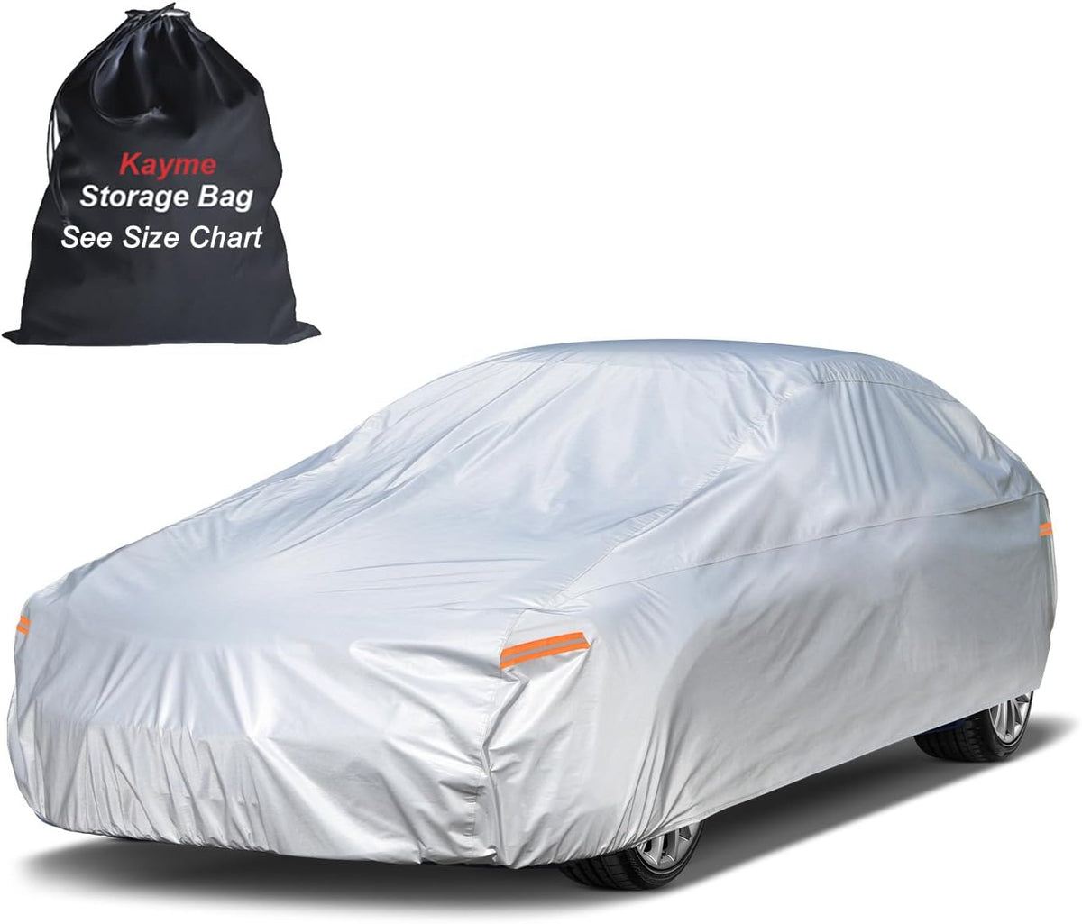 Kayme Sedan Car Cover Waterproof All Weather for Automobiles - See Vehicle Size Chart for Accurate Fit - Outdoor Full Exterior Cover Sun Rain Snow UV Protection with Zipper. Size A4 (See Size Chart)
