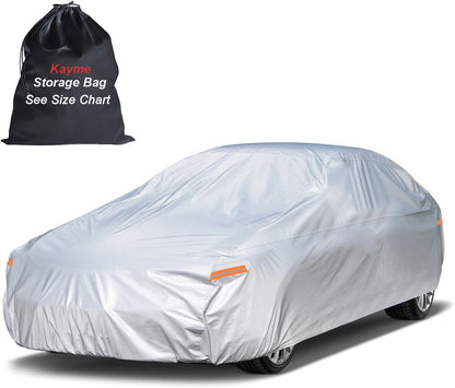 Kayme Sedan Car Cover Waterproof All Weather for Automobiles - See Vehicle Size Chart for Accurate Fit - Outdoor Full Exterior Cover Sun Rain Snow UV Protection with Zipper. Size A4 (See Size Chart)