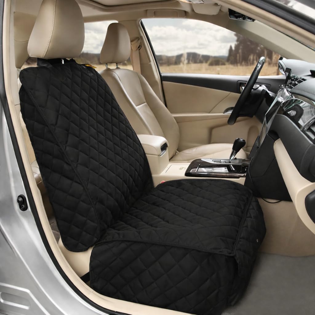 Bark Lover Deluxe Dog Seat Cover for Front Seat-More Durable Waterproof Front Seat Protector, High Heat Resistant and Nonslip Front Seat Cover for Dogs Kids, Universal Size (Black,1 Pack)