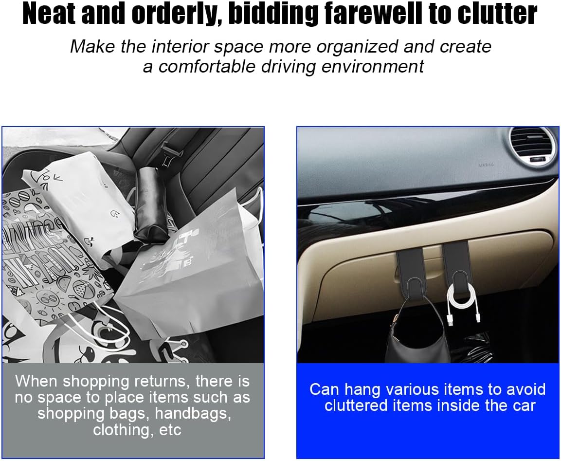 Bittwee Car Co-Pilot Glovebox Hooks, 2PCS Anti-Scratch Vehicle Passenger Seat Storage Hanger for Handbag Purse Umbrellas, Auto Interior Organizer, Universal for SUV Sedan Truck(Black)