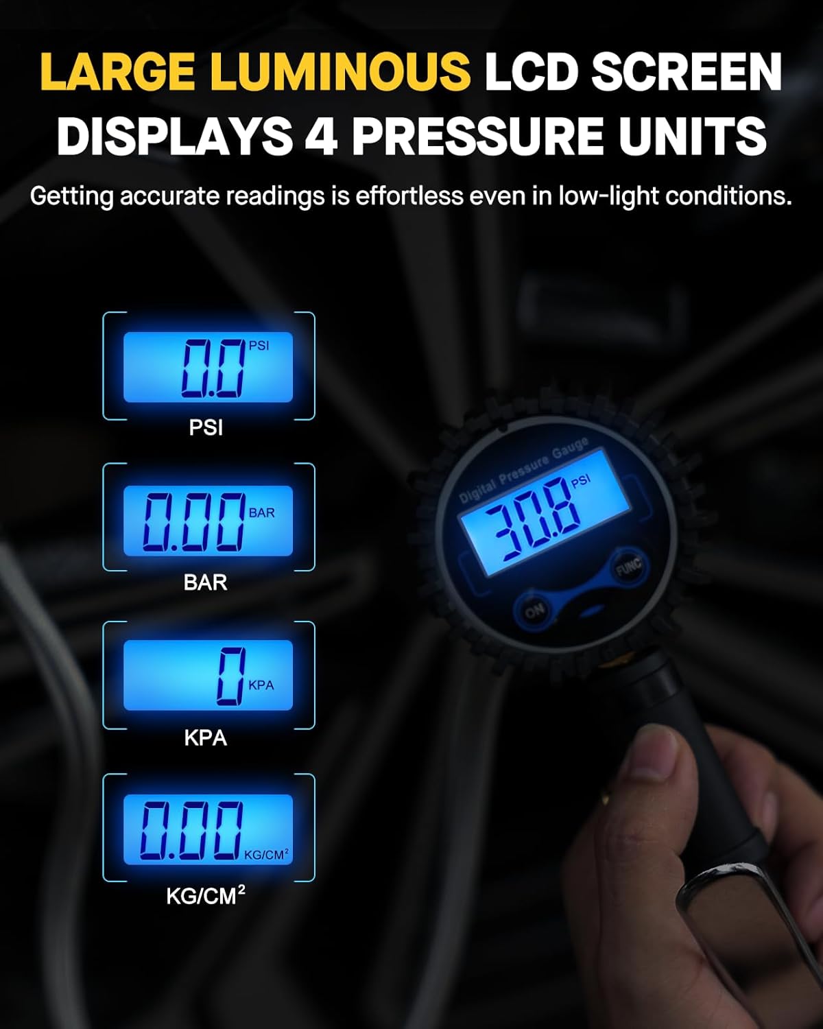 Tire Pressure Gauge - (0-60 PSI) Heavy Duty, Certified ANSI Accurate with Large 2 Inch Easy to Read Glow Dial, Low - High Air Pressure Gauge. Tire Gauge for Car and Trucks Tires by Vondior