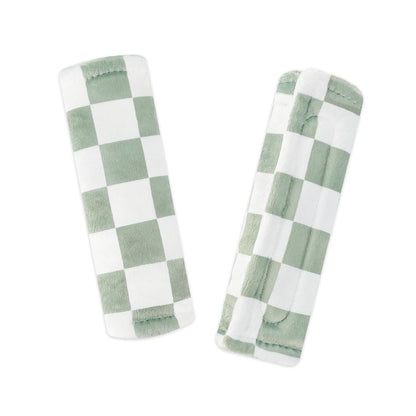 DILIMI Baby Car Seat Belt Covers, 2Pcs Carseat Shoulder Strap Pads, Soft Minky Car Seat Neck Covers, Newborn Car Seat Strap Protectors, Stroller Strap Covers for Baby Kids, Green Checkered