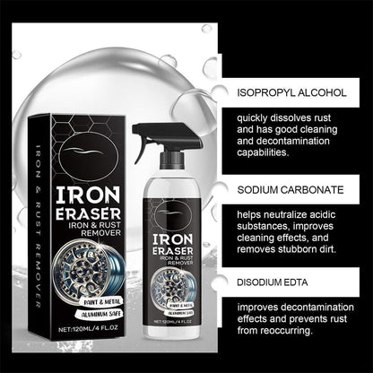 Iron Eraser Rust Remover Spray for Metal, Iron Eraser Iron and Rust Remover, Eraser Rust Remover Spray, Rust And Brake Dust Cleaner For Wheels & Paint, Professional Automotive Surface Cleaning