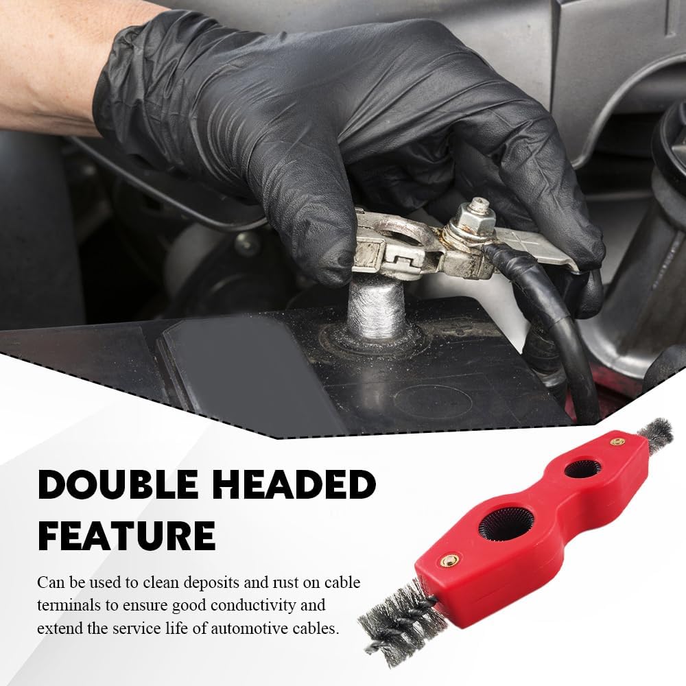 4 in 1 Car Battery Cleaning Brush, Battery Terminal Brush, Anti-Rust Auto Battery Cleaner with Steel Wire, Car Accessories Vehicle Machine Parts Cleaning Tools Fit for Auto Marine (Black)
