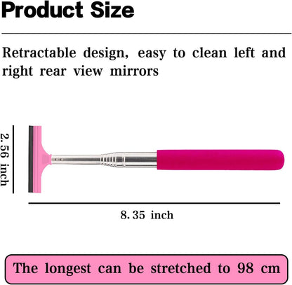 jeseny 1 PC Car Rearview Mirror Wiper Telescopic Auto Mirror Squeegee Cleaner 98cm Long Handle Car Cleaning Tool Mirror Glass Mist Cleaner (Red)