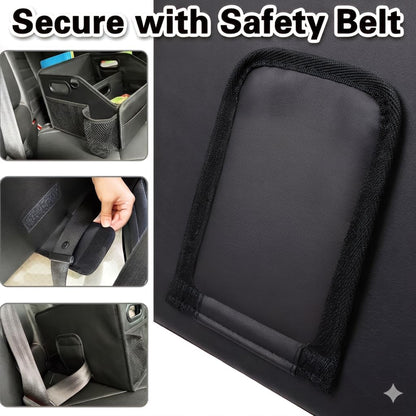 Car Storage Organizer Reinforced Dividable Leather Car Caddy Basket for Front Seat Floor Back Sturdy Frosted Handle 8 Compartments Adjustable Strap Buckles Slip-Resistant (Normal)