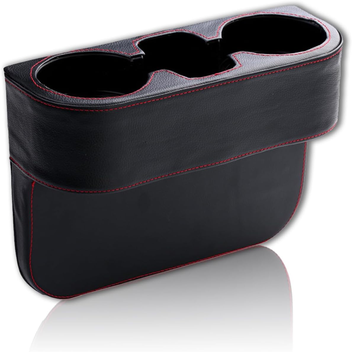 Car Cup Holder, PU Leather Auto Front Seat Organizer, Multifunctional Cup Drink Holders, Gap Filler Storage Box Coin Bucket Console Side Pocket Cell Mobile Phone Holder (Black)