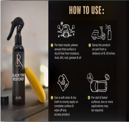 Black Trim Restorer for Cars, Plastic & Rubber Restorer Spray, Long Lasting UV Protection, Works on Bumpers, Mirrors, Tires, Lasts 8+ Months 6.7 Fl Oz