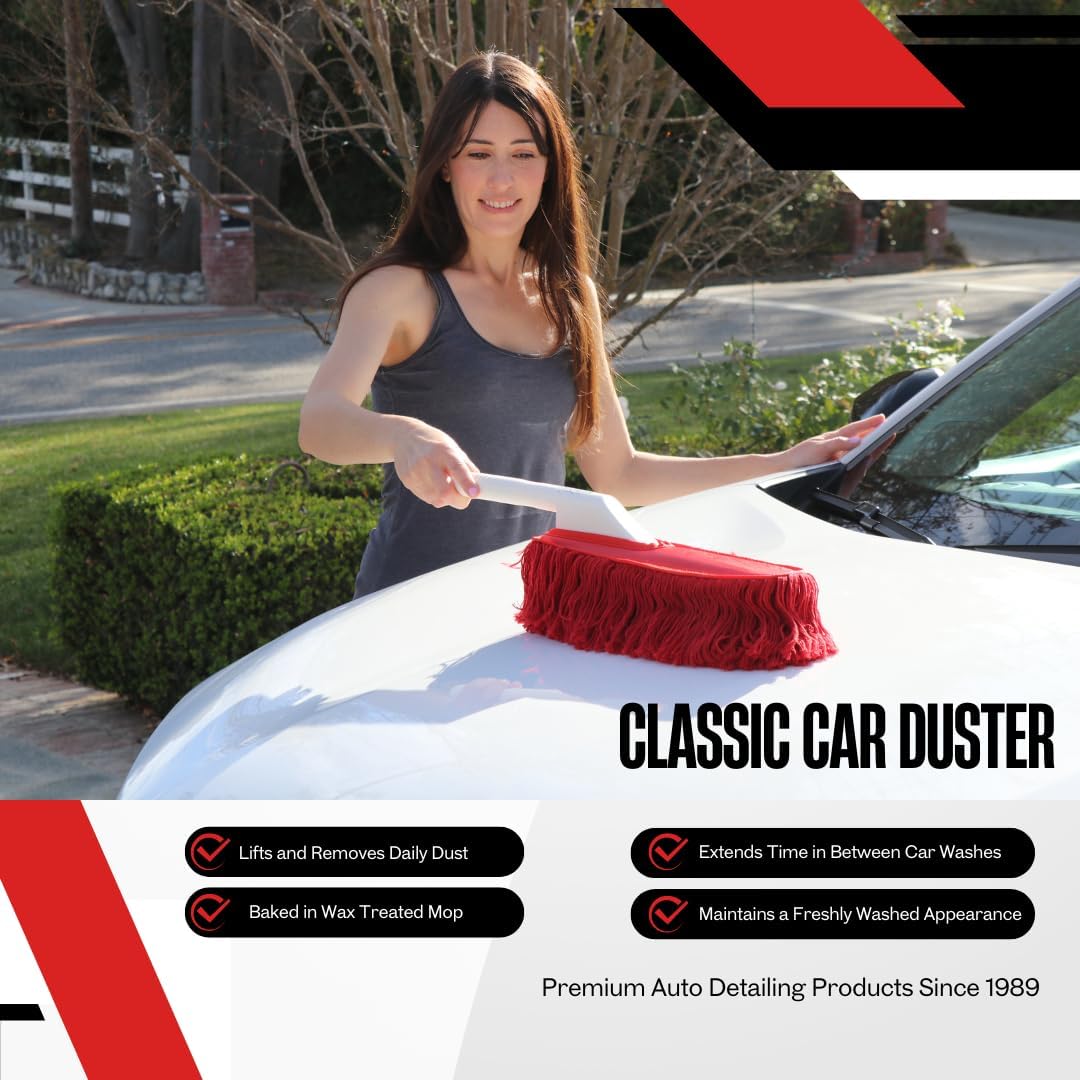 California Car Duster Plastic Handle Duster with Red Cotton Mop 73554 Quickly and Safely Removes Light Daily Dust