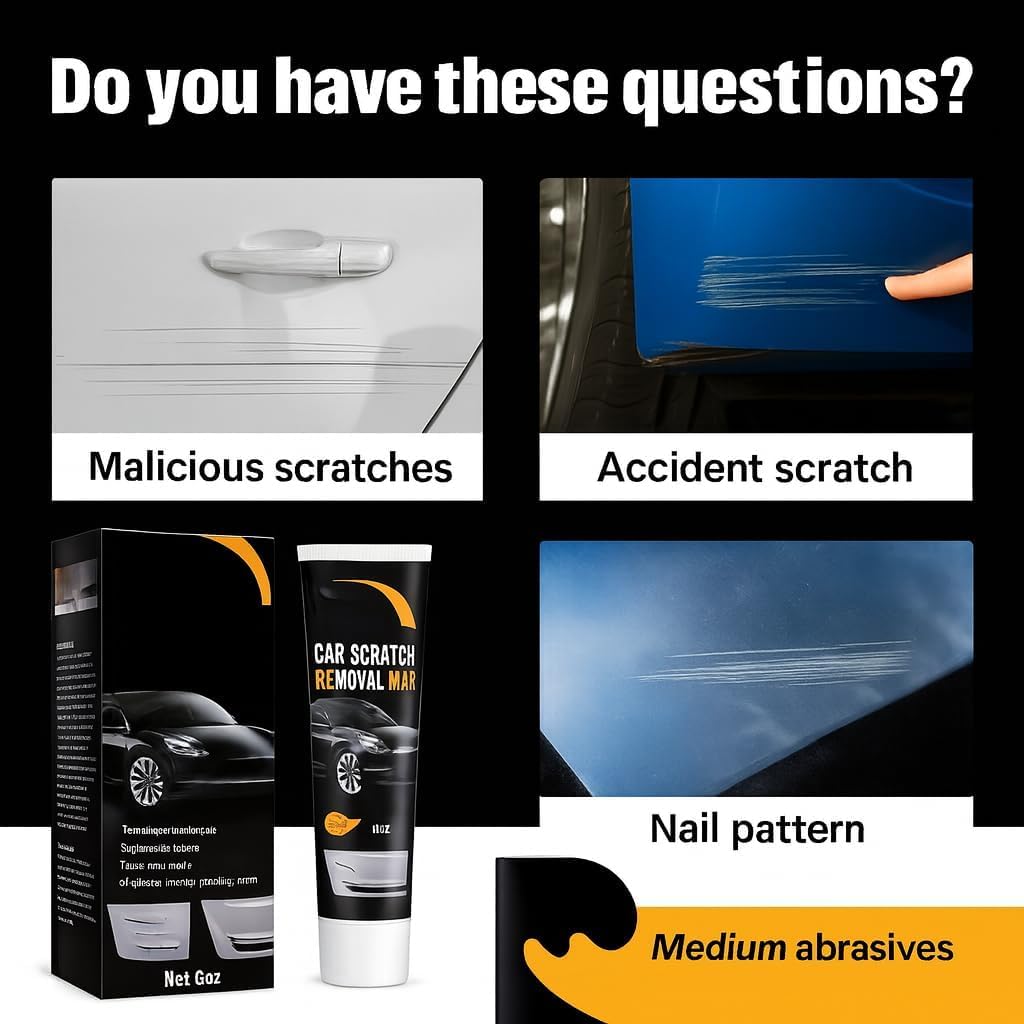 Car Scratch Removal Wax Kit - Polishing Cream with Towel & Sponge | Automotive Paint Scratch Remover & Swirl Repair | Restores Shine, Removes Marks, Protects Paint | Safe for All Car Colors
