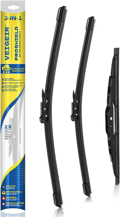 3 Pack Windshield Wiper Blades Compatible with Mazda CX-5 2017-2025 and CX-9 2016-2023, Front and Rear, 24" 18" 14" - Colors A
