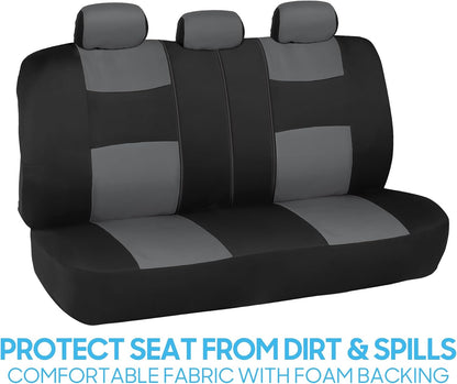 BDK PolyPro Car Seat Covers Full Set in Charcoal on Black – Front and Rear Split Bench for Cars, Easy to Install Cover Set, Accessories Auto Trucks Van SUV