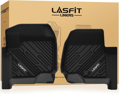 LASFIT Floor Mats for Ford F-150 2021-2026 | F150 Lightning 2022-2025 SuperCrew (Rear w/Fold Flat Storage) Carpet Floor All Weather Car Liners TPE Truck Mats - 1st and 2nd Row, 3pcs Black