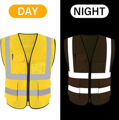 HYCOPROT High Visibility Mesh Safety Reflective Vest with Pockets and Zipper, Meets ANSI/ISEA Standards