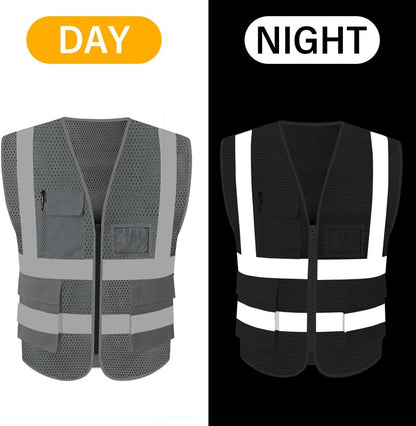 HYCOPROT High Visibility Mesh Safety Reflective Vest with Pockets and Zipper, Meets ANSI/ISEA Standards