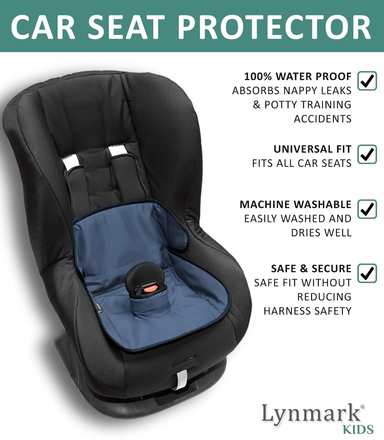 Lynmark® Potty Training Car Seat Protector Cover - Waterproof Soft Piddle Pads for Toddlers and Baby Carseat - Travel-Friendly Universal Washable Liner Mat for Spills, Nappy Leaks, Accidents - Black