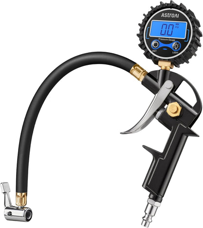AstroAI Digital Tire Pressure Gauge with Inflator, 3-250 PSI Air Chuck & Compressor Accessories Heavy Duty with Quick Connect Coupler, 0.1 Display Resolution, 1Pack Standard