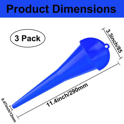 3-Pack Long-Neck Oil Funnels, 11" Multi-Purpose Funnels for Automotive & Motorcycle Use – Reusable Funnel for Oil, Gas & Transmission Fluid (Orange&Blue&Black)