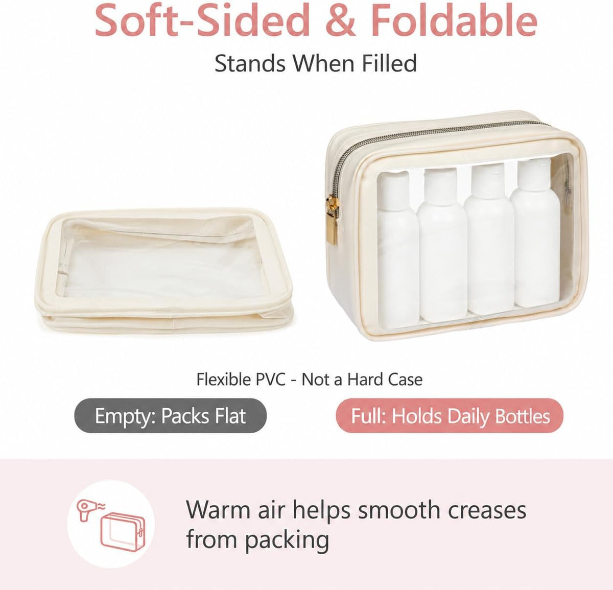 PACKISM Clear Makeup Bag - TSA Approved Toiletry Bag for Carry-on & Checked Luggage, Water Resistant Car Storage Organizer with Reinforced Seams