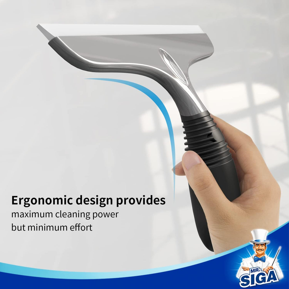 MR.SIGA Multi-Purpose Silicon Squeegee for Window, Glass, Shower Door, Car Windshield, Heavy Duty Window Scrubber, Includes Suction Hook, 10 inch, White & Gray, 1 Pack