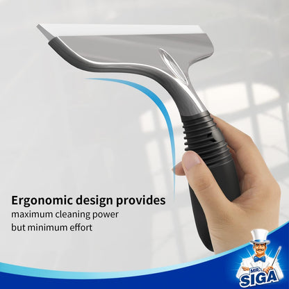 MR.SIGA Multi-Purpose Silicon Squeegee for Window, Glass, Shower Door, Car Windshield, Heavy Duty Window Scrubber, Includes Suction Hook, 10 inch, White & Gray, 1 Pack