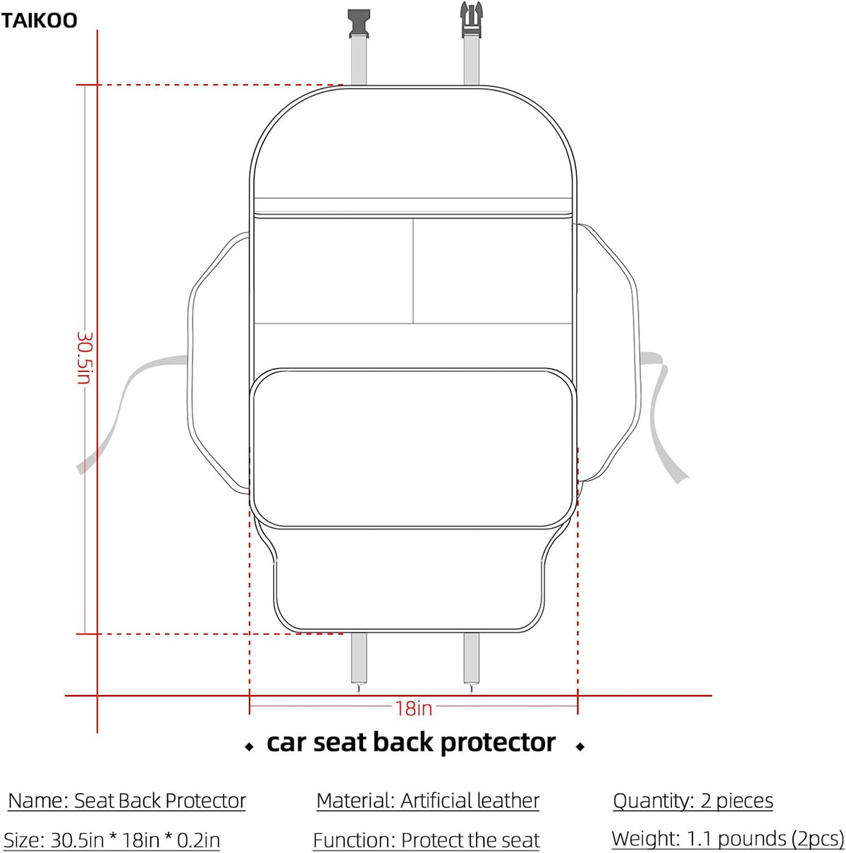 TAIKOO Seat Back Protector,Shields Seat Backs From Kicks and Adds Storage | kick mats back seat protector easy to install and clean, well-crafted, sturdy, durable and stylish.2 Pack