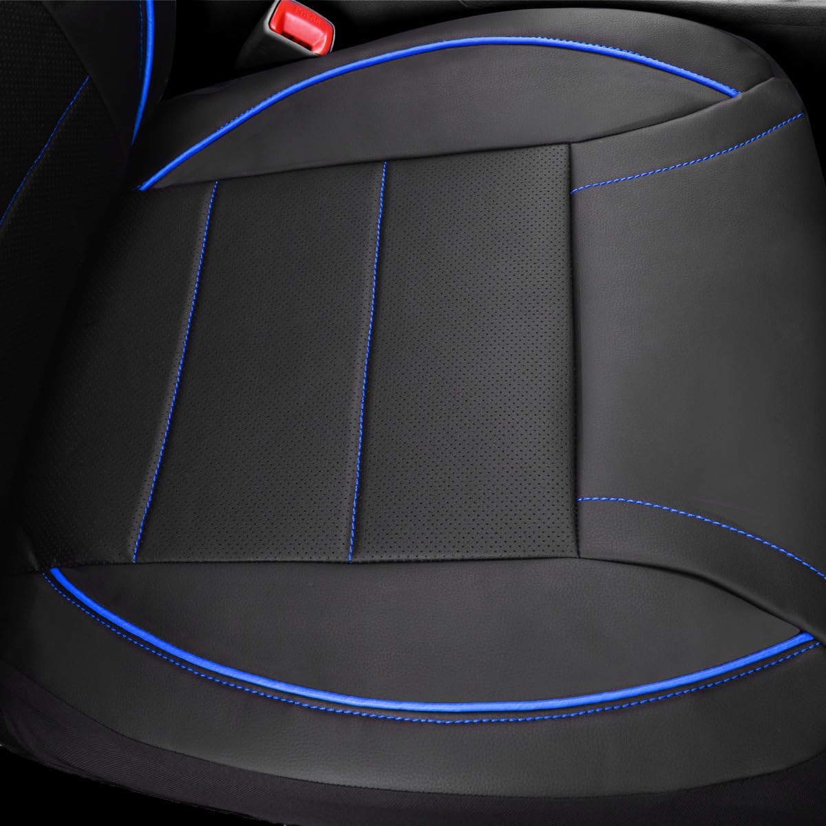 CAR PASS Universal FIT Piping Leather Two Front Seat Covers, Waterproof Faux Leather for SUV Sedan Van Truck, Airbag Compatible,Reserved Opening Holes for Headrest Covers. (Black red)