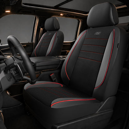 Skechers Air-Cooled Memory Foam Seat Covers,Mesh Thick Car Seat Covers,Piping Leather Car Seat Covers Front Seats,Airbag Compatible,Automotive Comfort Universal FitMost Cars,Vans,Truck,SUV,Black