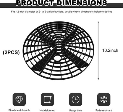 Sun Walker 2PCS Car Wash Bucket Insert, Plastic Vehicle Wash Dirt Guard Insert for Removing Dirt Debris, Auto Detailing Washing Tool Debris Collector Fit 12 Inch Diameter Buckets (Black+Red)