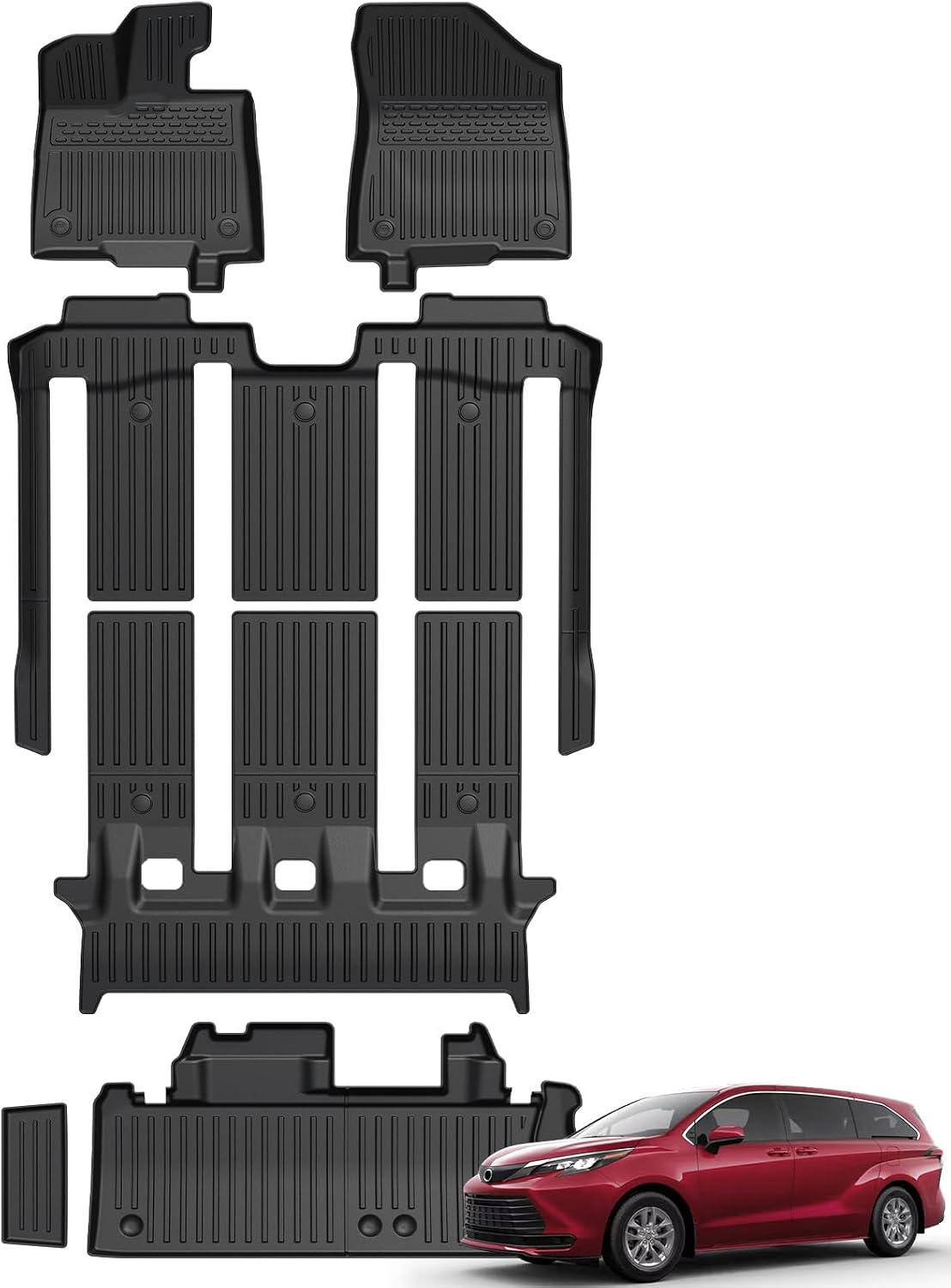 Floor Mats for Toyota Sienna 2021-2026, All Weather Floor Mats Lower Trunk Cargo Liner Accessories, Full Coverage Set (Fit 8-Seat with Spare Tire)