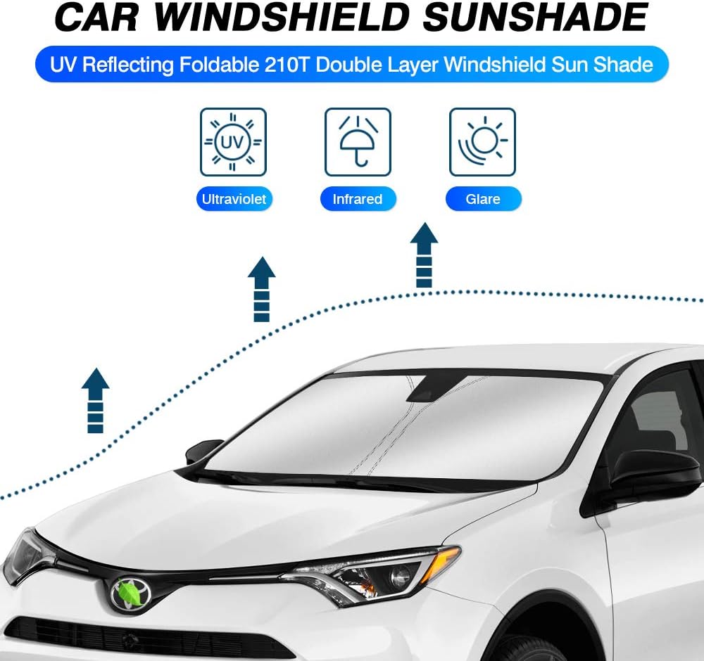 KUST Windshield Sun Shade for Toyota RAV4 2019-2022 2023 2024 2025 2026 Window Accessories Shade Sun Visor Cover Foldable Block UV Rays - Colors F