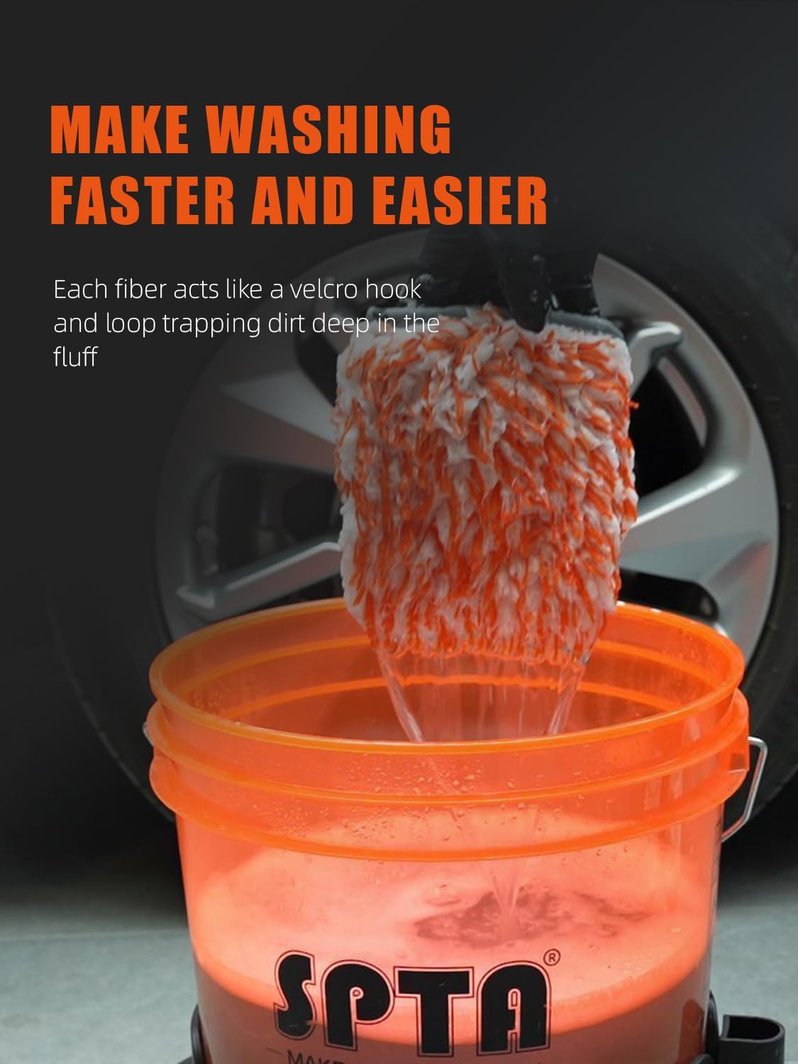 SPTA Microfiber Car Wash Mitt, 3Pcs Car Sponge Glove Wrapped in Soft, Plush Fiber Cloth Material, Safe Washing with Any Car Soap, Bucket, Foam Gun, Foam Cannon, Other Cleaning Supplies