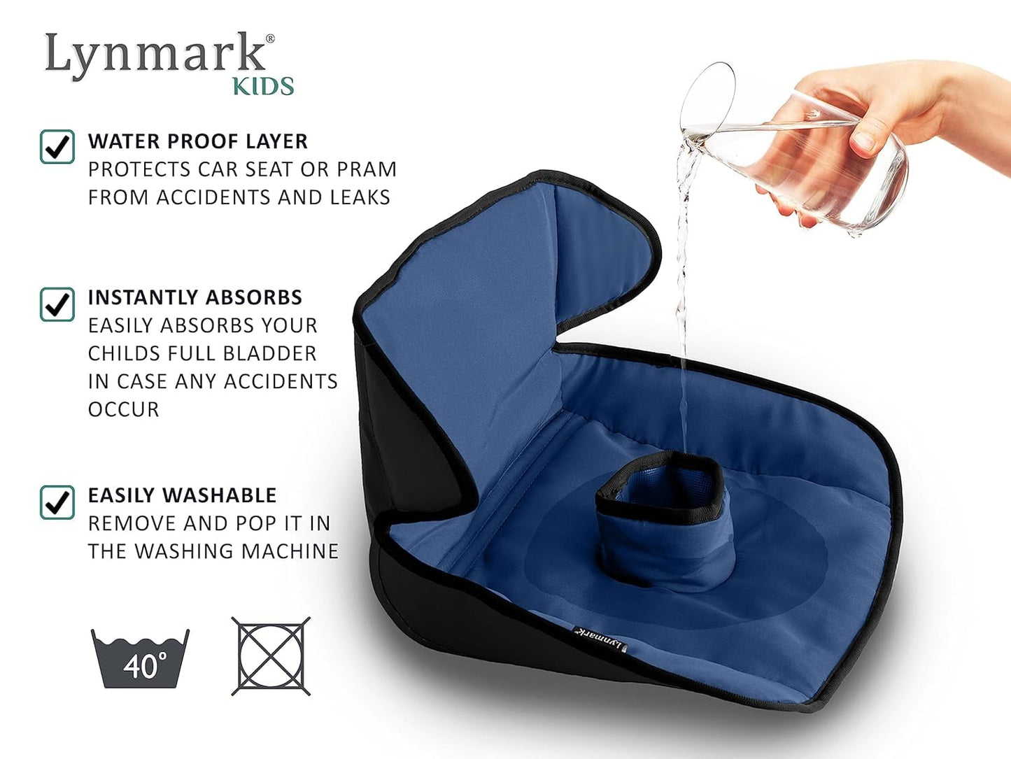 Lynmark® Potty Training Car Seat Protector Cover - Waterproof Soft Piddle Pads for Toddlers and Baby Carseat - Travel-Friendly Universal Washable Liner Mat for Spills, Nappy Leaks, Accidents - Black