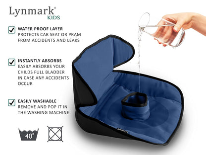 Lynmark® Potty Training Car Seat Protector Cover - Waterproof Soft Piddle Pads for Toddlers and Baby Carseat - Travel-Friendly Universal Washable Liner Mat for Spills, Nappy Leaks, Accidents - Black