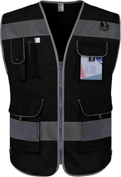 TCCFCCT Safety Vest for Men Women 9 Pockets High Visibility Vest for Safety, Reflective Work Vest with Reflective Strips, Meets ANSI/ISEA Standards, (Yellow, Large)
