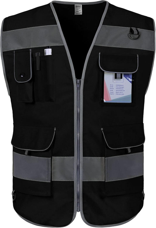 TCCFCCT Safety Vest for Men Women 9 Pockets High Visibility Vest for Safety, Reflective Work Vest with Reflective Strips, Meets ANSI/ISEA Standards, (Yellow, Large)