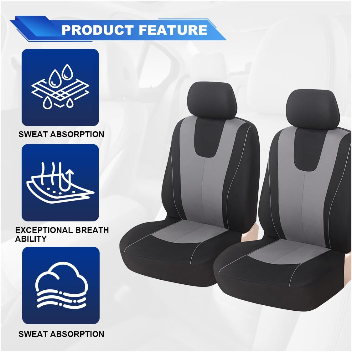 ZIMISI 4PCS Car Front Seat Covers, Comfort Breathable Vehicle Seat Protector Cover, Universal Automotive Interior Accessories for Car, SUV, Truck (Grey/Black)
