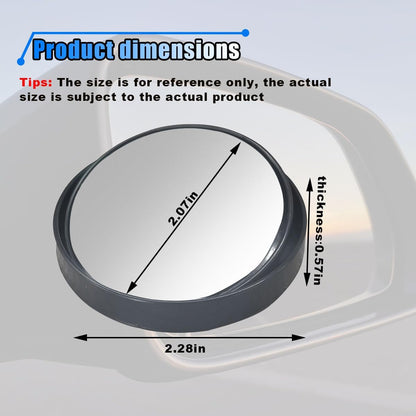 4PCS Car Blind Spot Mirror, 360° Wide Angle Convex Mirrors with Adjustable Frame, 2" Round Rear View Mirror, Adhesive HD Glass Side Mirror for Most Cars Trucks SUVs (Black)