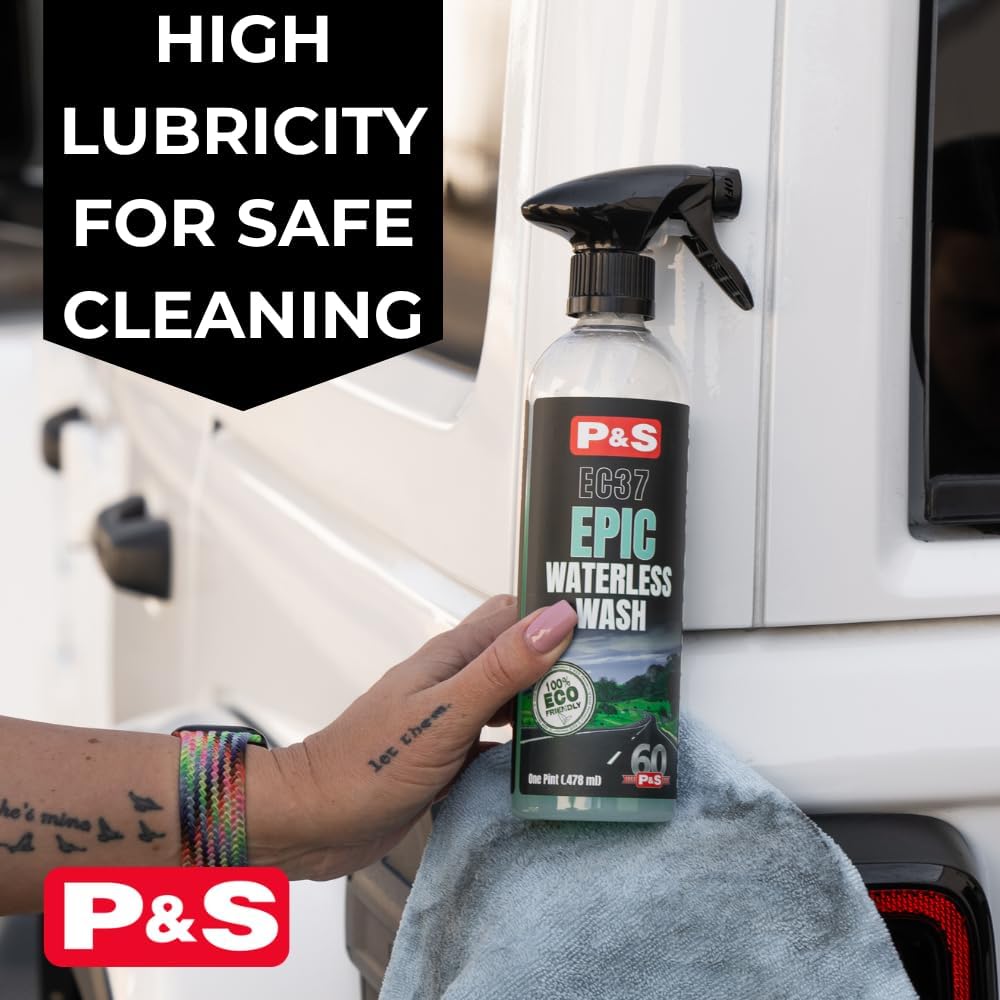 P&S Professional Detail Products Epic Waterless Wash – No-Water Car Cleaner, Polymer Gloss Intensifier, Safe on Paint, Metal & Glass, Quick Detailer & Wax Alternative, 1 Pint