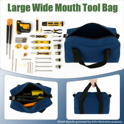 Small Tool Bag,Close Top Wide Mouth Tool Organizer Bag,Large Capacity Tool Bags for Men,Canvas Tool Storage Bag for Storage Handbag for Screwdrivers,Wrench,Pliers Hand Tools (black, 12 Inch)