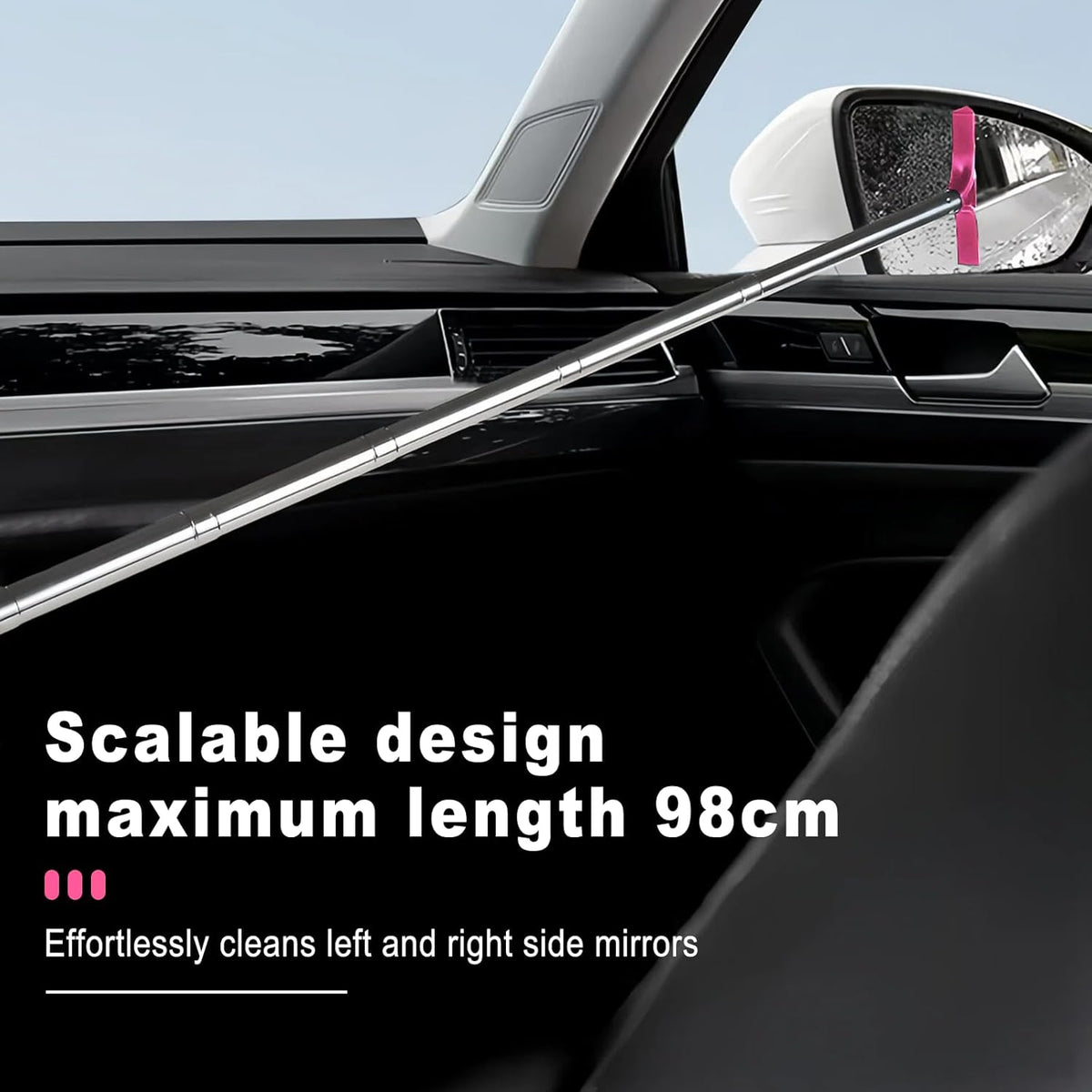 Car Rear View Mirror Wiper, 38.58 In Handle Car Window Squeegee, Retractable Auto Glass Squeegee, Portable Mirror Cleaner Tool for Auto Glass Water Removal Fog Snow (Black)