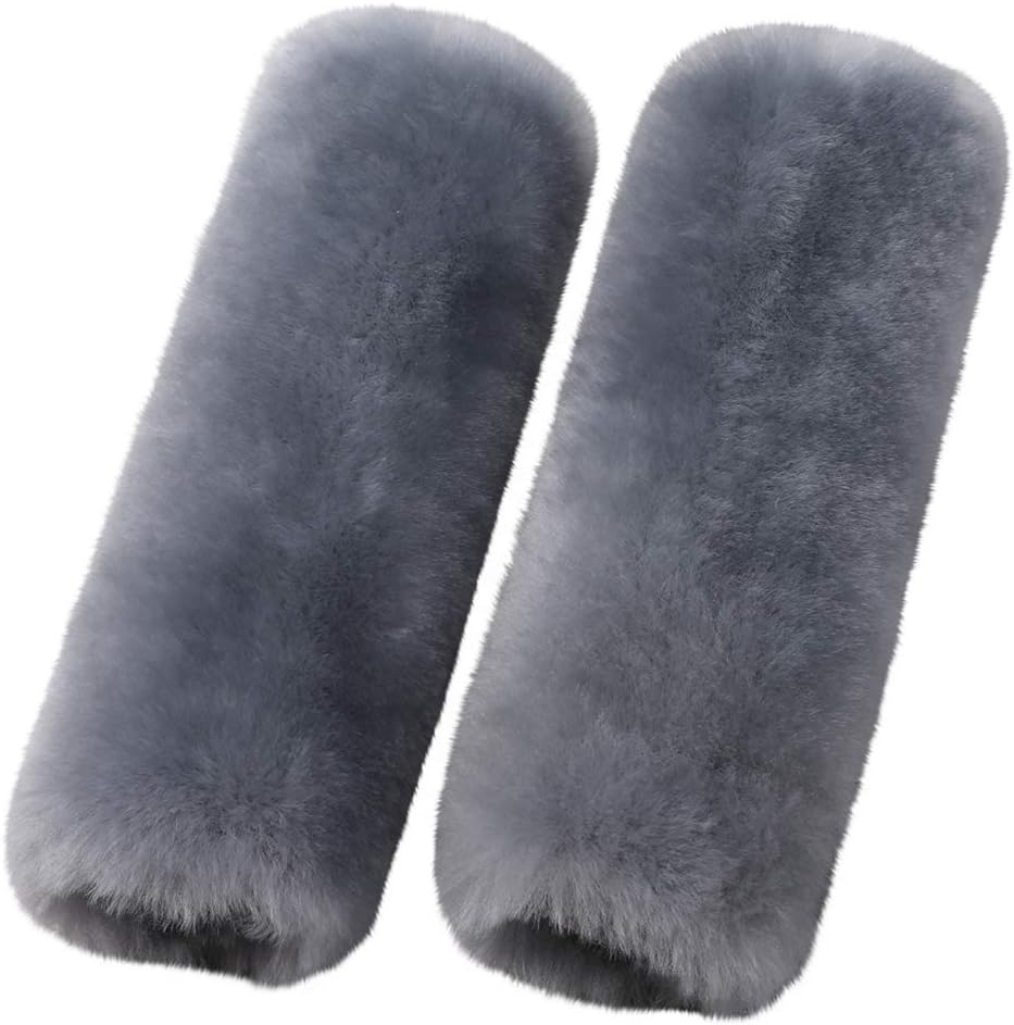 OGLAND Authentic Sheepskin Car Seat Belt Pad,2 Pack Soft Seat Belt Cover for Shoulder Pad Neck Cushion Protector Car Accessories by Genuine Natural Merino Wool (Misty Gray) - Colors A