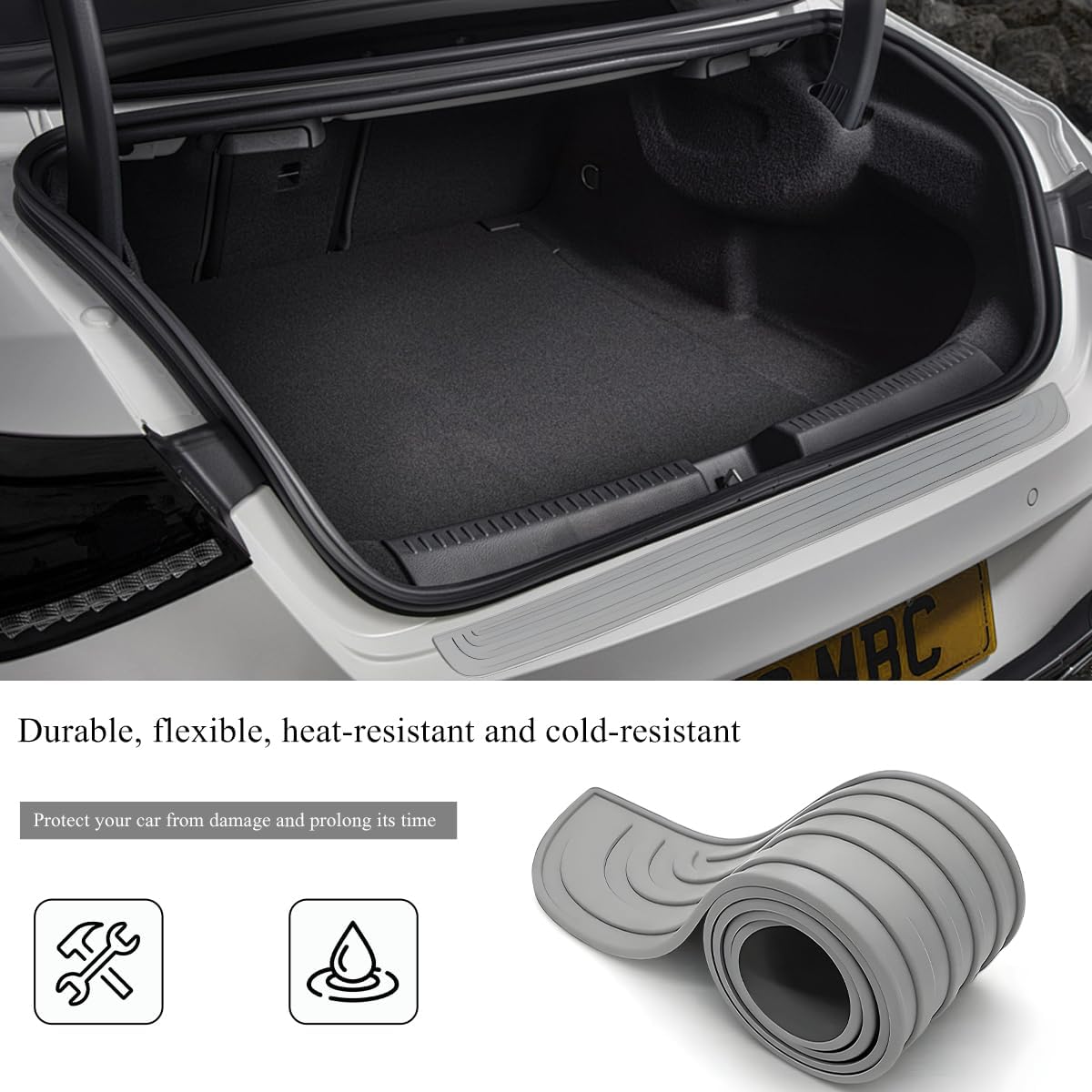 Car Rear Bumper Protector Guard, Anti-Scratch Auto Trunk Door Entry Protection Strip, Non-Slip Rubber Bumper Protective Cover Guard for Most Cars Trucks SUVs (Black, 41")