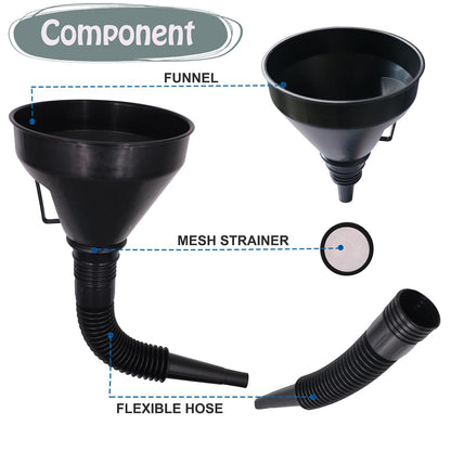 Plastic Oil Funnels for Automotive Use Set of 5, Large Flexible Fuel Funnel with Long Hose for Gas Transfer,Wide Mouth Gasoline Funnels for Cars Boat Canning and Bottle